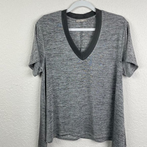 Zara W/B Collection Womens S Black Gray Top Asymmetrical Hem Stretchy V-Neck - Picture 3 of 7